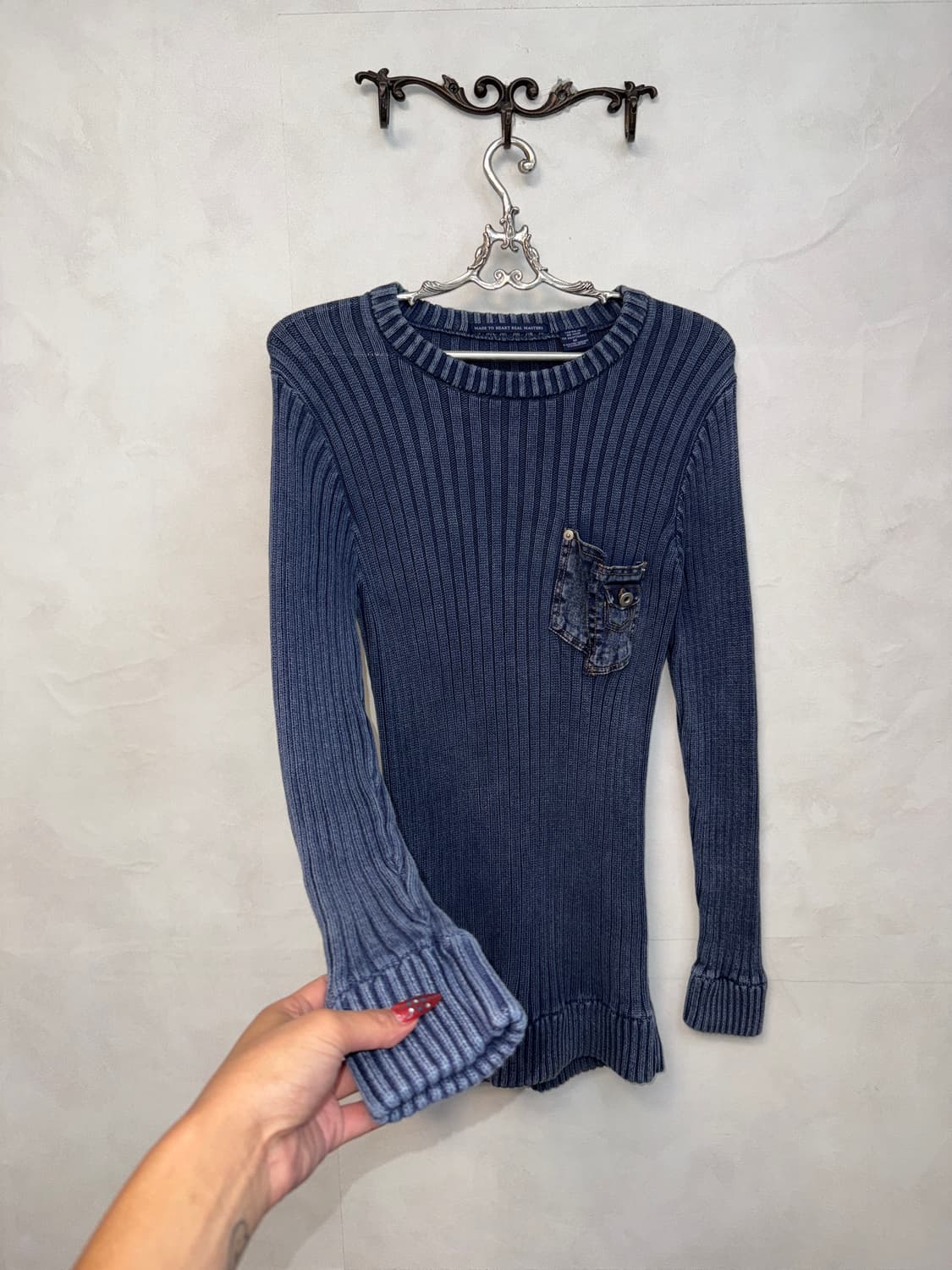 Washing pigment navy y2k pocket knit ops 상품이미지4
