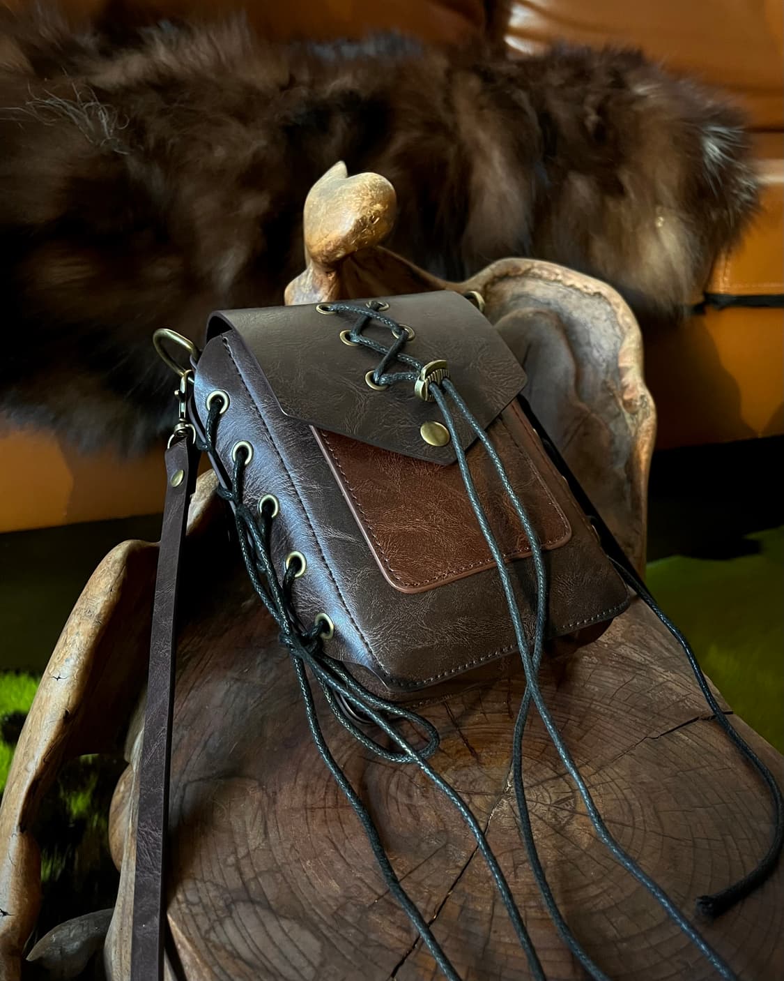 JPN Vintage Lace-up Motor Leather Bag 상품이미지3