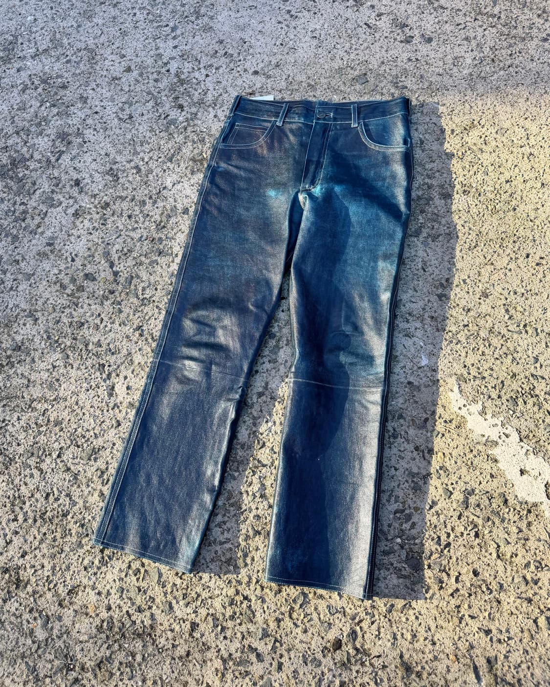 Jean-Claude Jitrois 인디고 레더 팬츠 상품이미지1