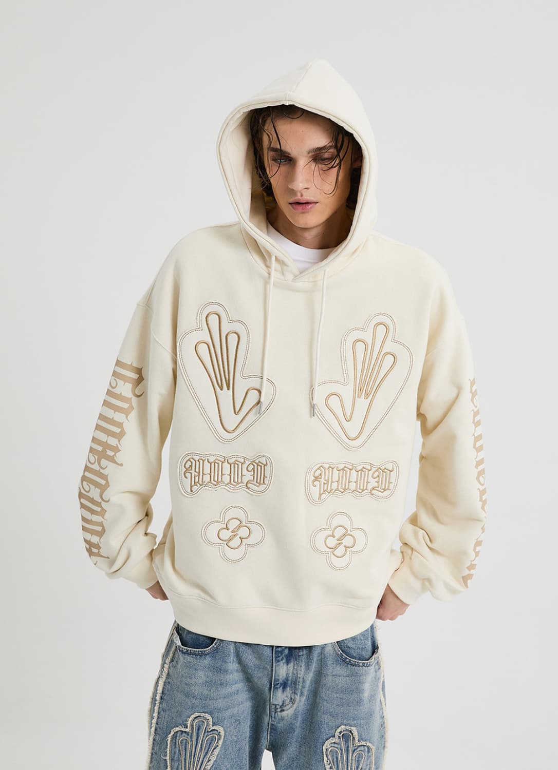 후드후드 멀티 로고 아플리케 후드 아이보리 상품이미지2