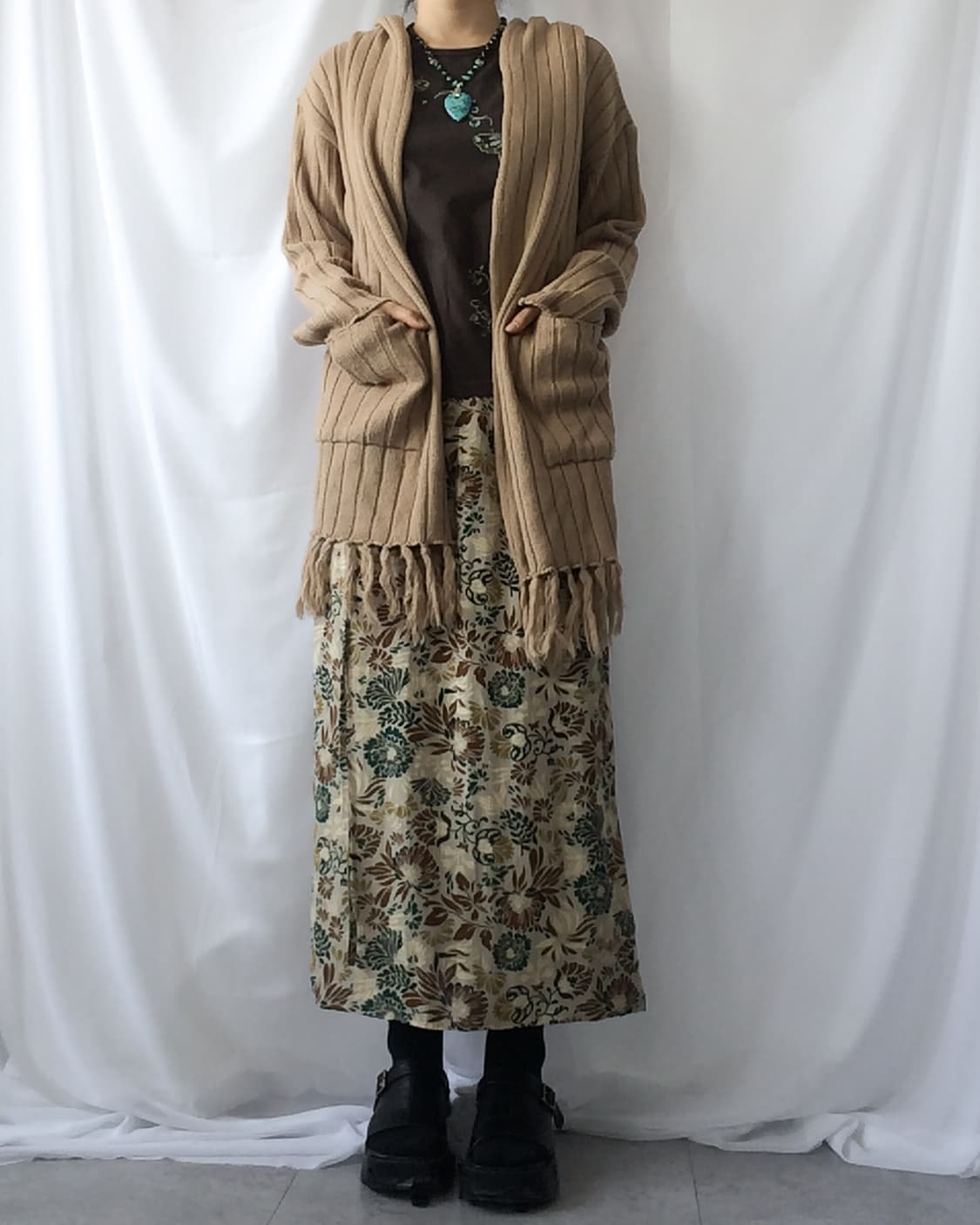 Fringe woolen knit hood open cardigan 상품이미지6
