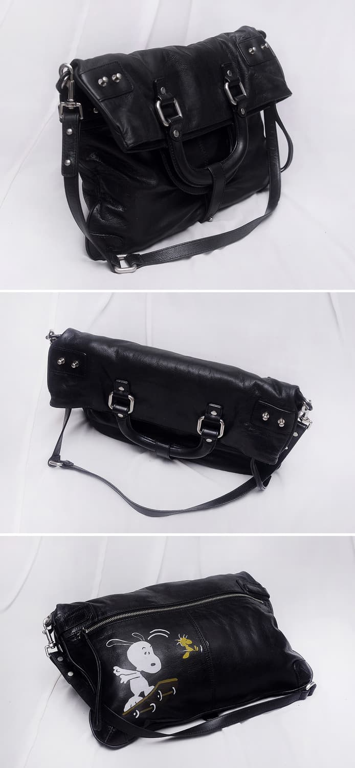 클럽 모나코 x 스누피 가죽 스퀘어 폴드오버 2웨이 빅토트.숄더백 상품이미지3
