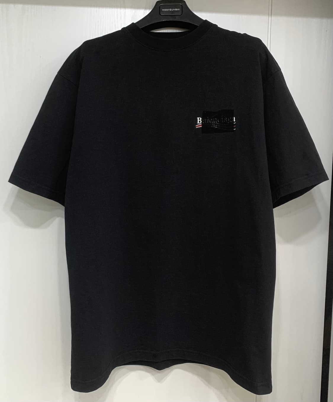 [S]발렌시아가 개퍼 반팔 티셔츠 라지 핏 블랙 테이프 상품이미지4