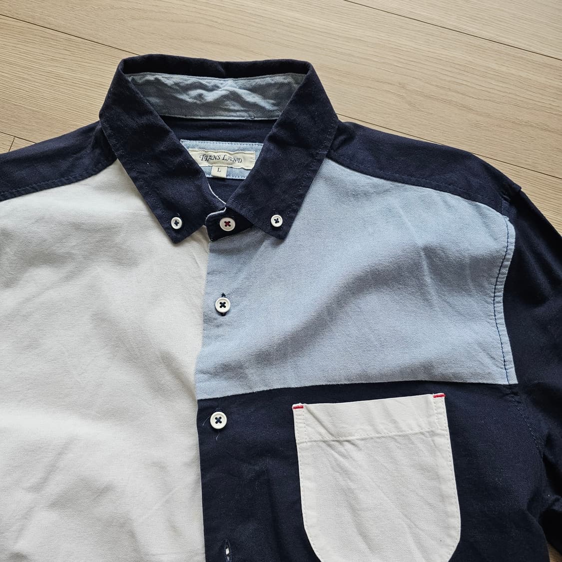 L .Transland 배색 긴팔 포켓 셔츠 남자 간절기 M 95 100 상품이미지3