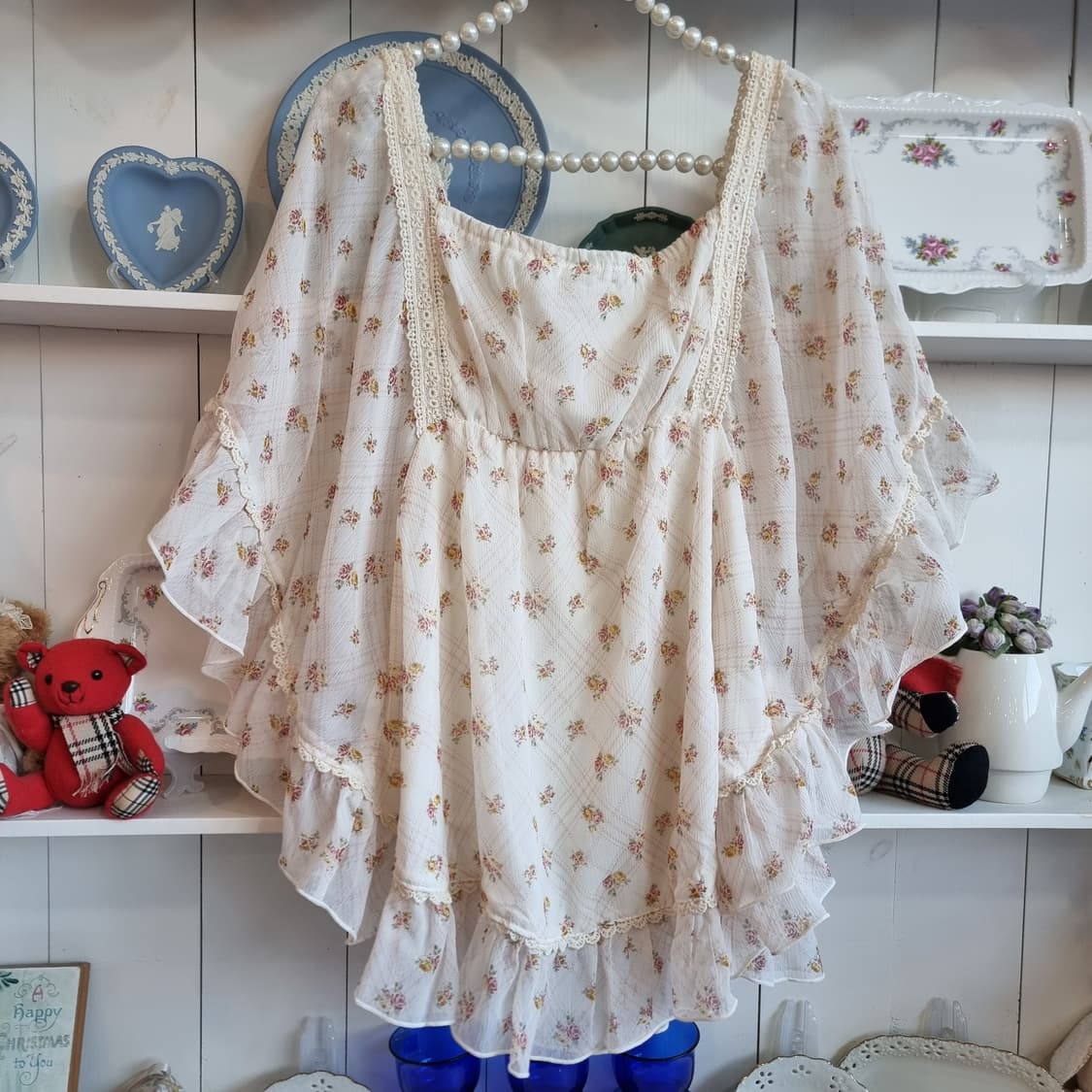  COLZA(콜자) 잔꽃 쉬폰 프릴 케이프블라우스 상품이미지8