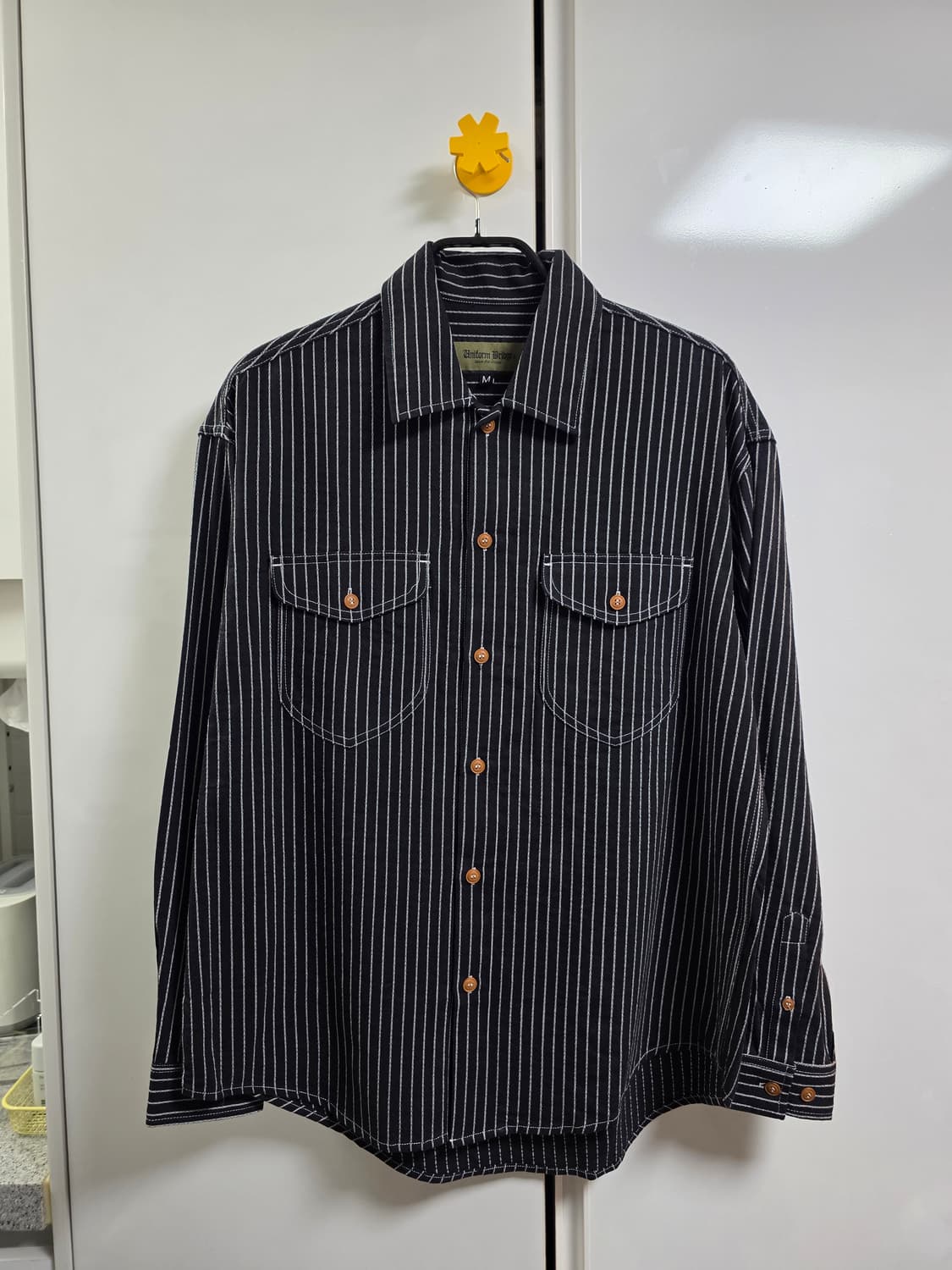 유니폼브릿지 포켓 스트라이프 셔츠 블랙 M 상품이미지2