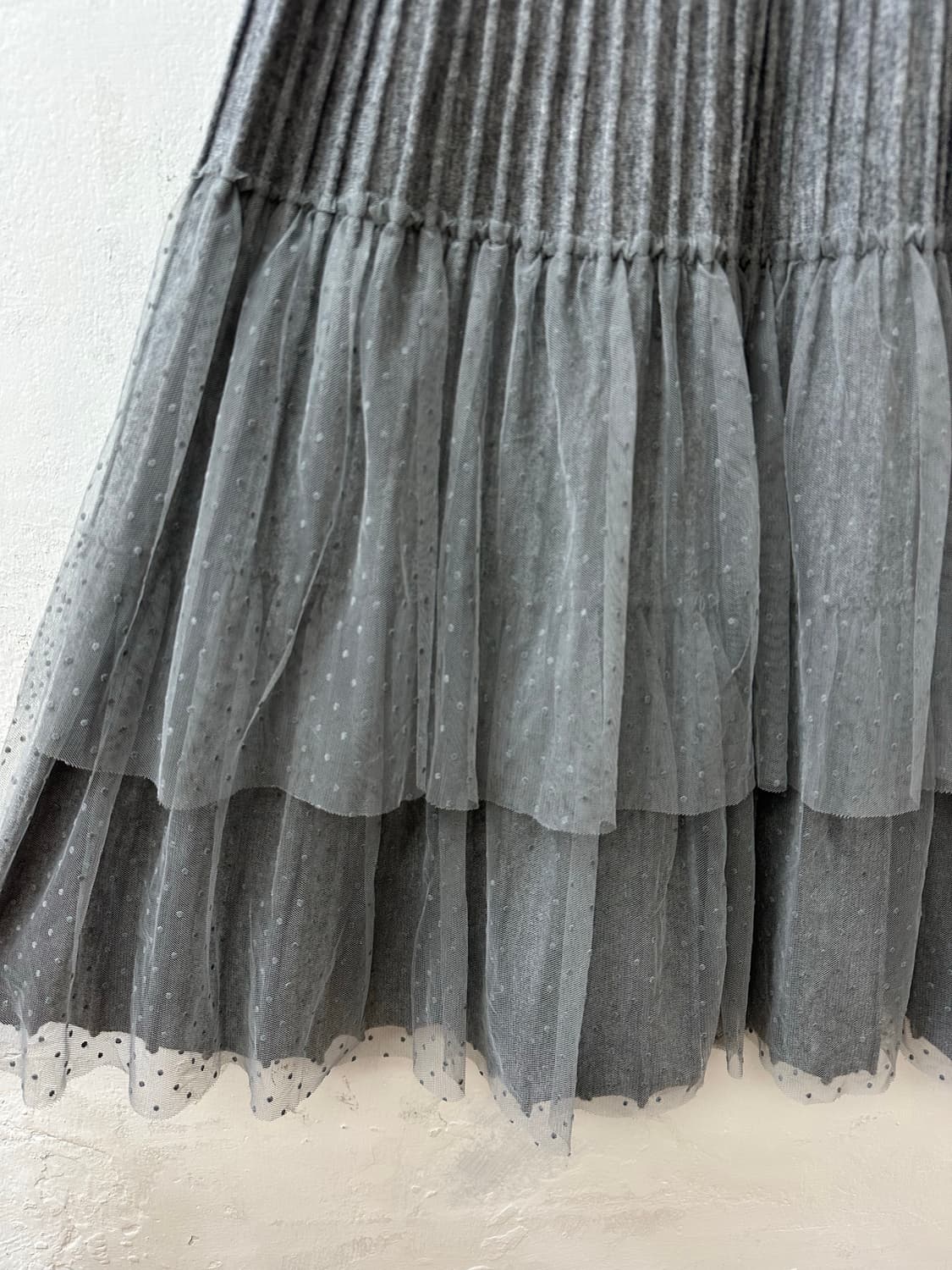 일본빈티지 그레이 리브드 도트 튤 레이어드 스커트 상품이미지2