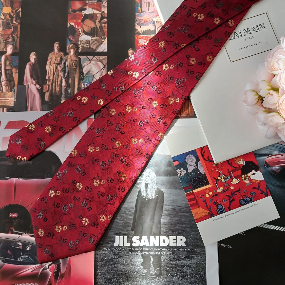 발망 실크 레드 플라워 자카드 넥타이 9.6cm A+등급 A19159
 상품이미지3