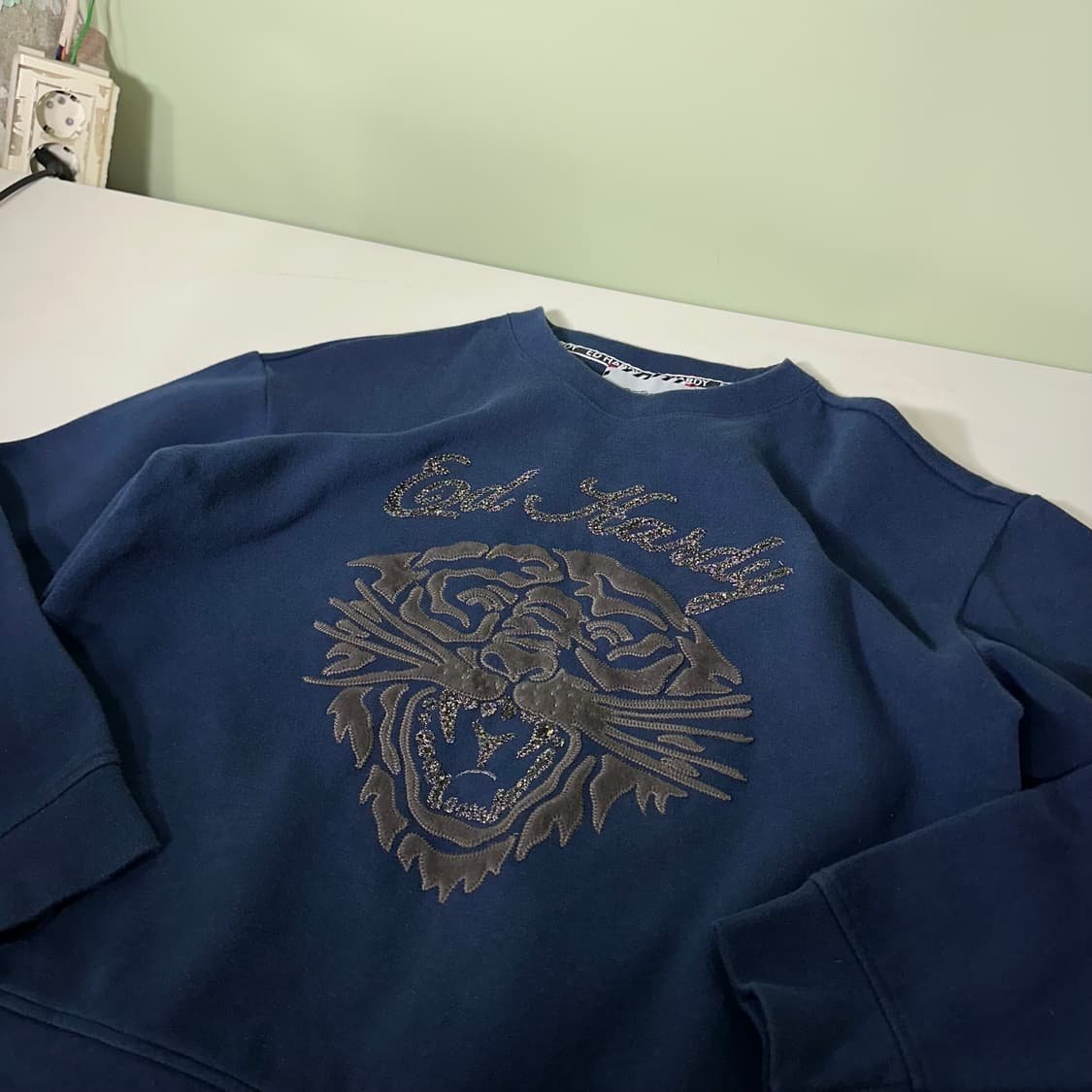 우먼S-M 에드하디 네이비 자수로고 코튼 맨투맨 상품이미지1