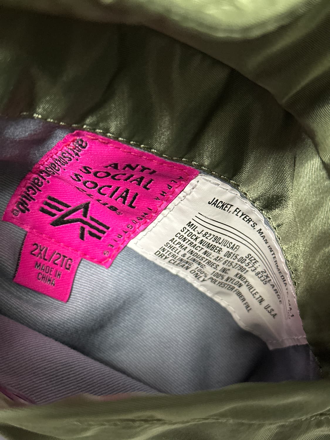 알파인더스트리 x 안티소셜소셜클럽 MA-1 2XL 사이즈 상품이미지5