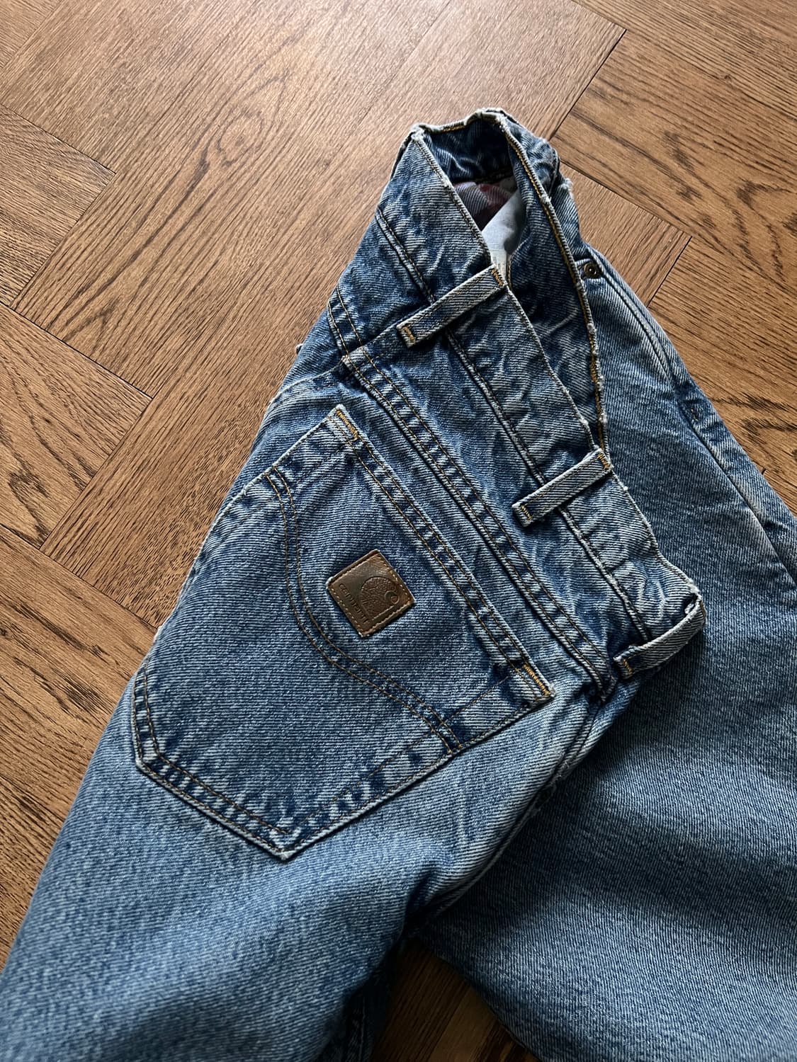 [32]90's 칼하트 유니온메이드 USA 체크 라이닝 워크 데님 팬츠 상품이미지6