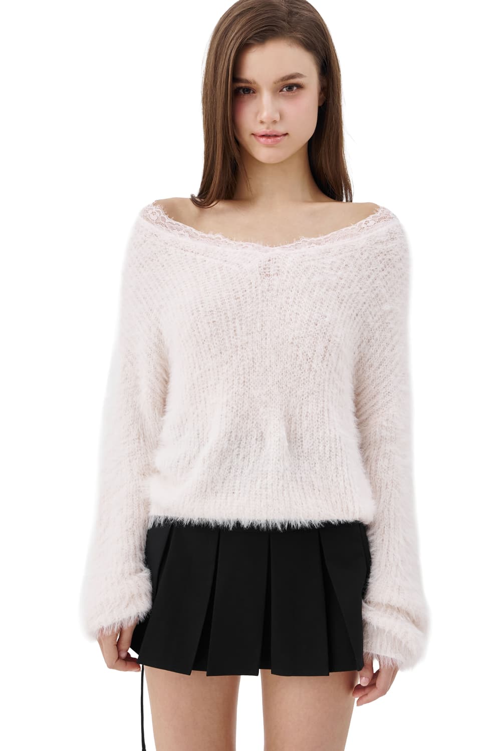 클리시어 Blush lace off- shoulder knit, Pink 상품이미지2