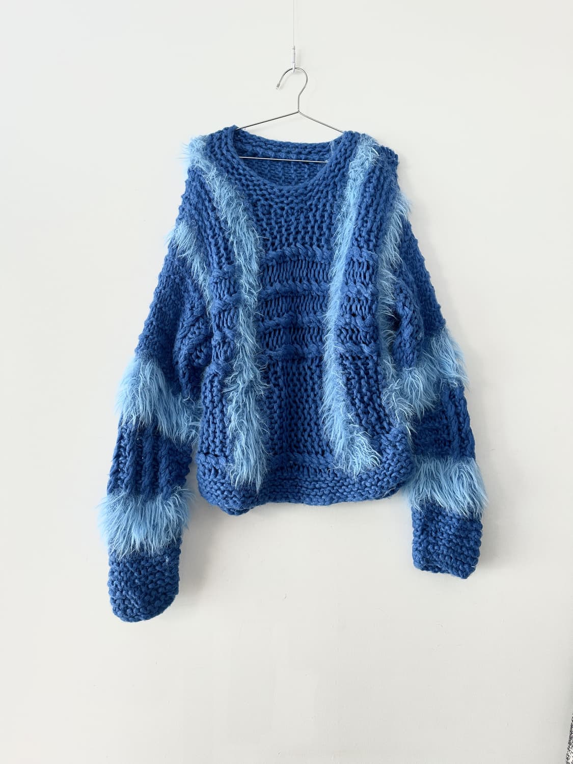 Rib detail fur knit / blue 상품이미지1