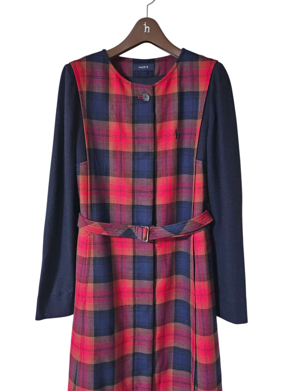 [미착용] 헤지스레이디스 레드 체크 벨트 울 미디 원피스 55 상품이미지5