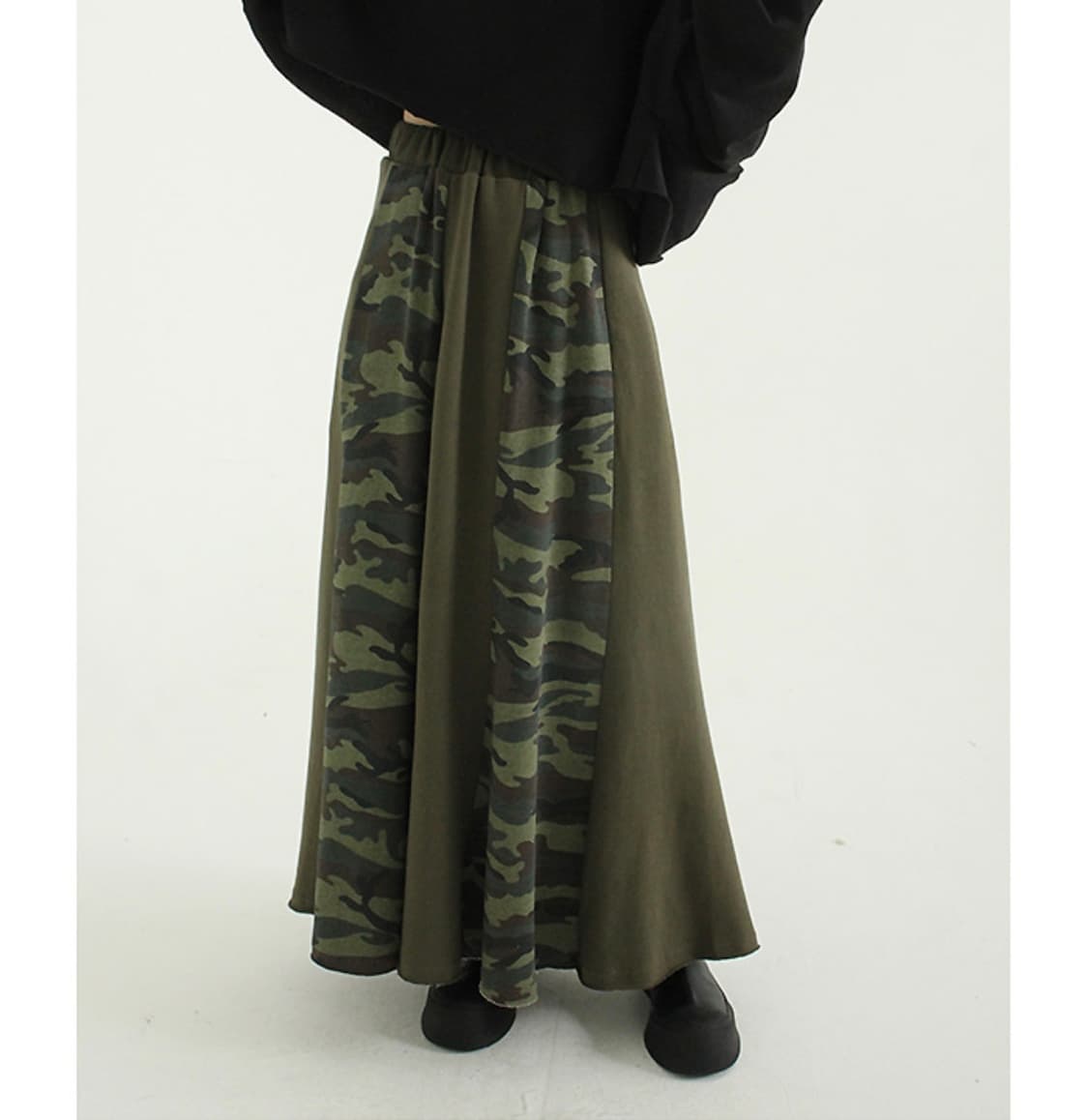 카모 밀리터리 밴딩 코튼 쭈리 롱스커트 롱치마 상품이미지3