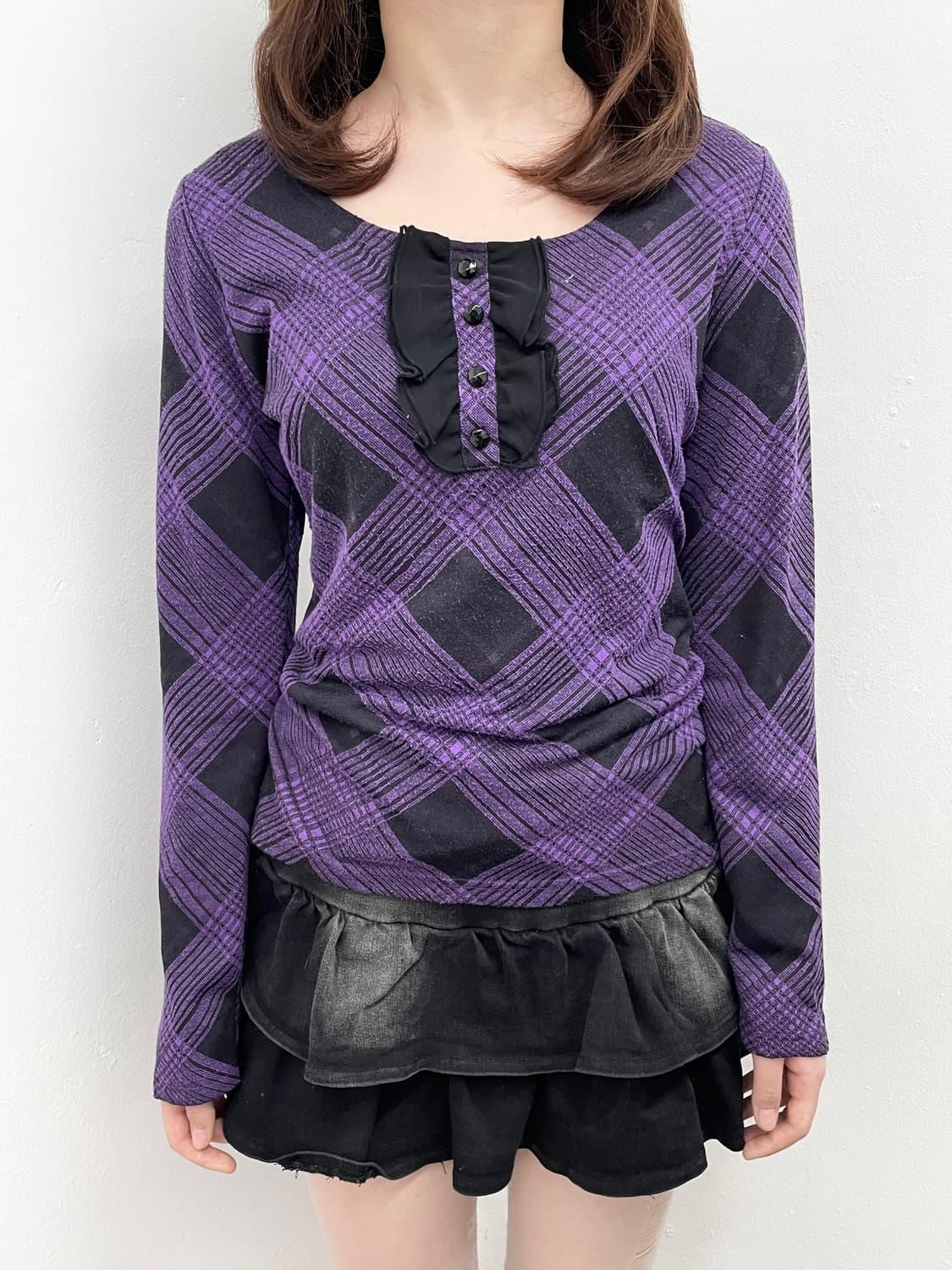 고딕 펑크 체크 프릴 탑 상품이미지1