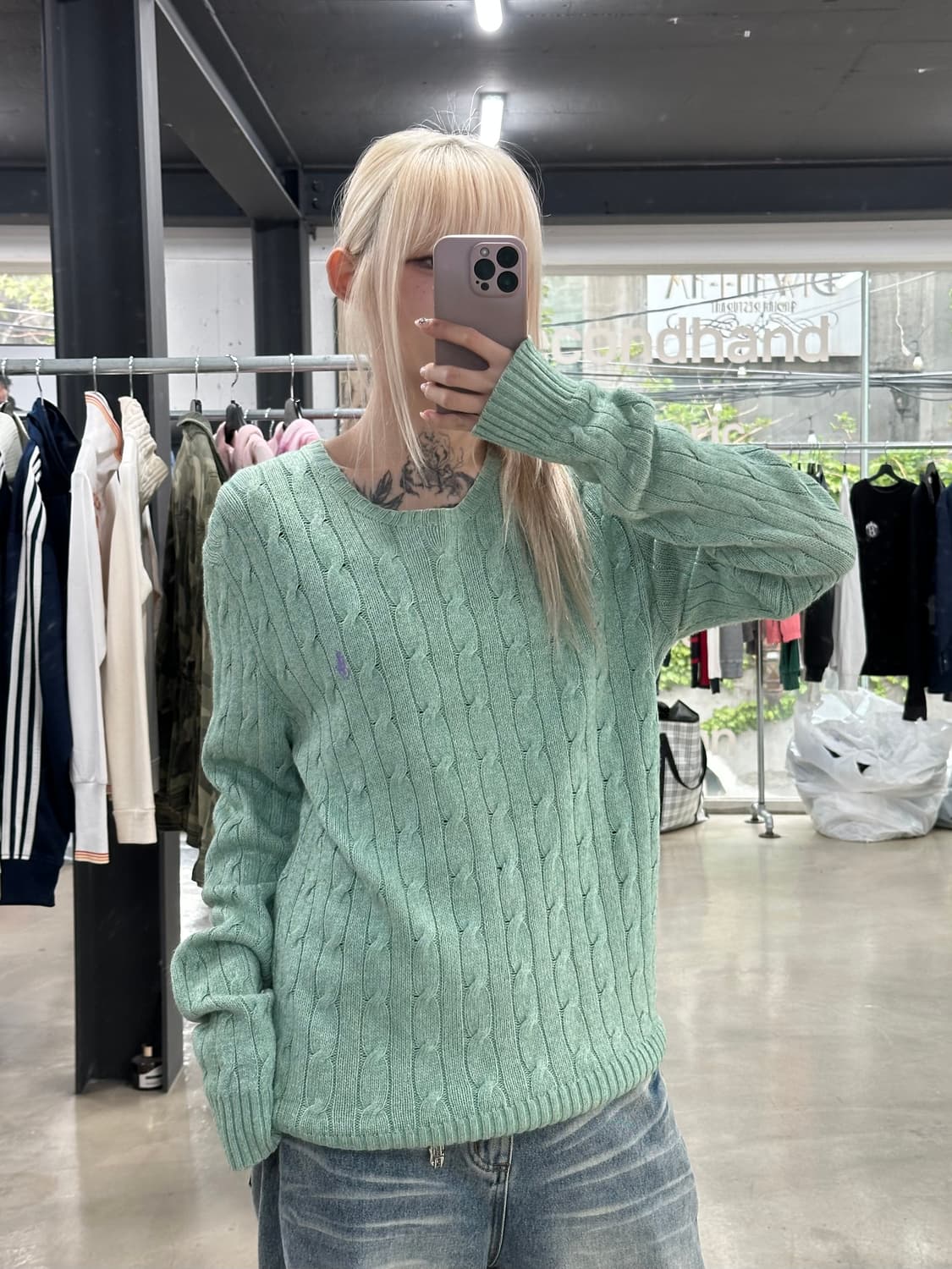 폴로 랄프로렌 민트 케이블 꽈배기 긴팔 니트 상품이미지1