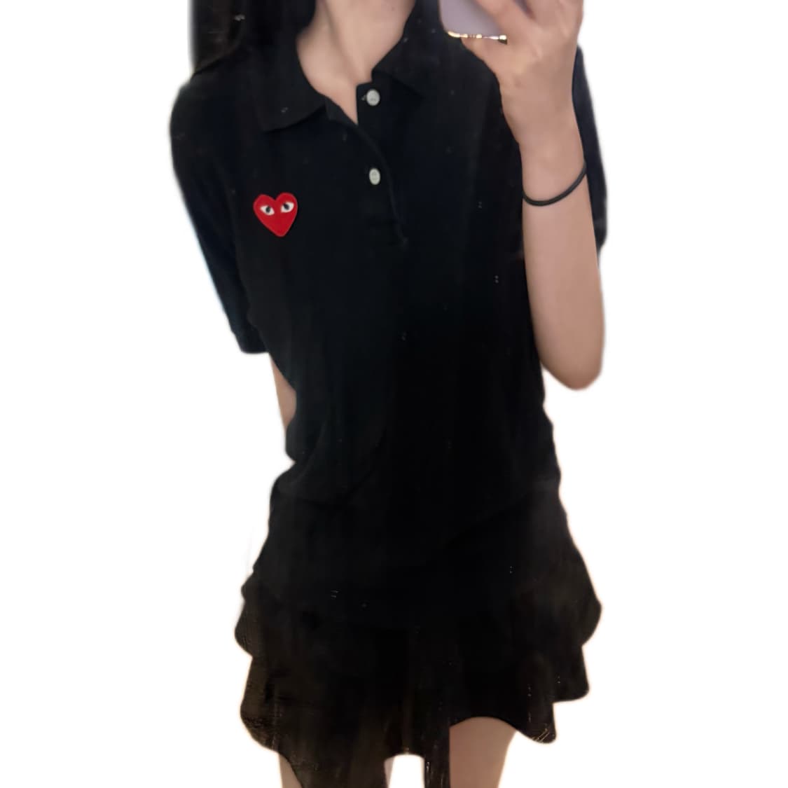 정품)꼼데가르송 하트와펜 블랙 반팔 카라티 상품이미지1