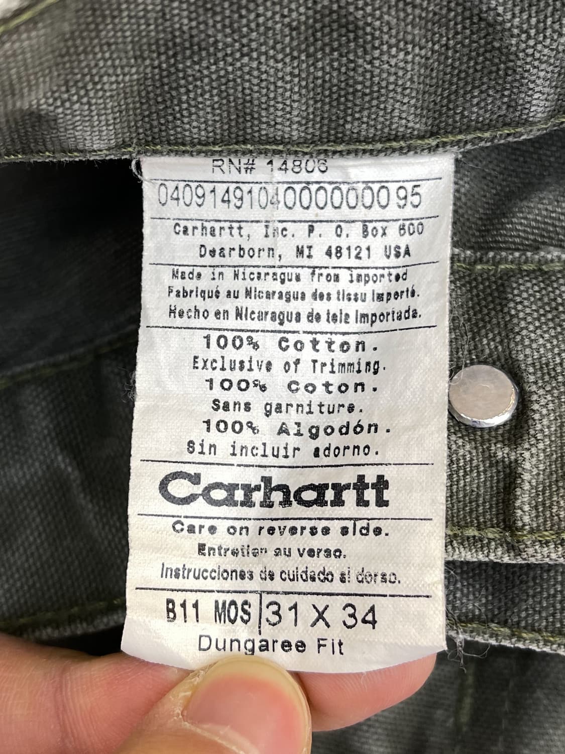 칼하트 B11 모스 캔버스 카펜터 팬츠 상품이미지8