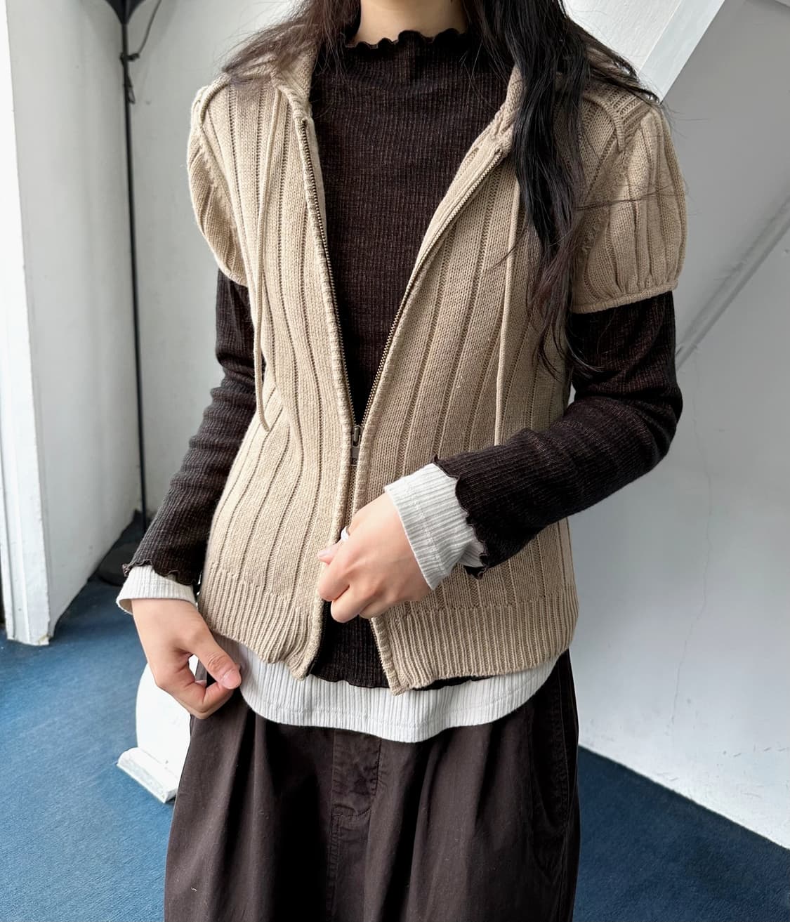 Fuff sleeve design zip hooded knit jacke 상품이미지7