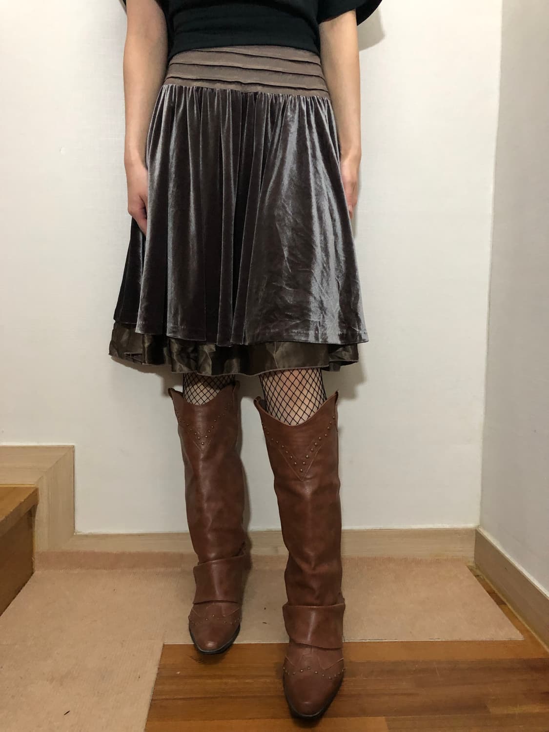 빈티지 그레이 벨벳 미디 스커트 상품이미지4