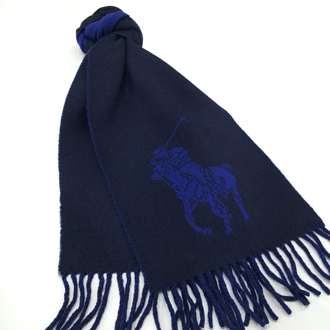 MX233 폴로 랄프로렌 다크네이비 블루 양면 버진울 목도리 머플러 상품이미지2