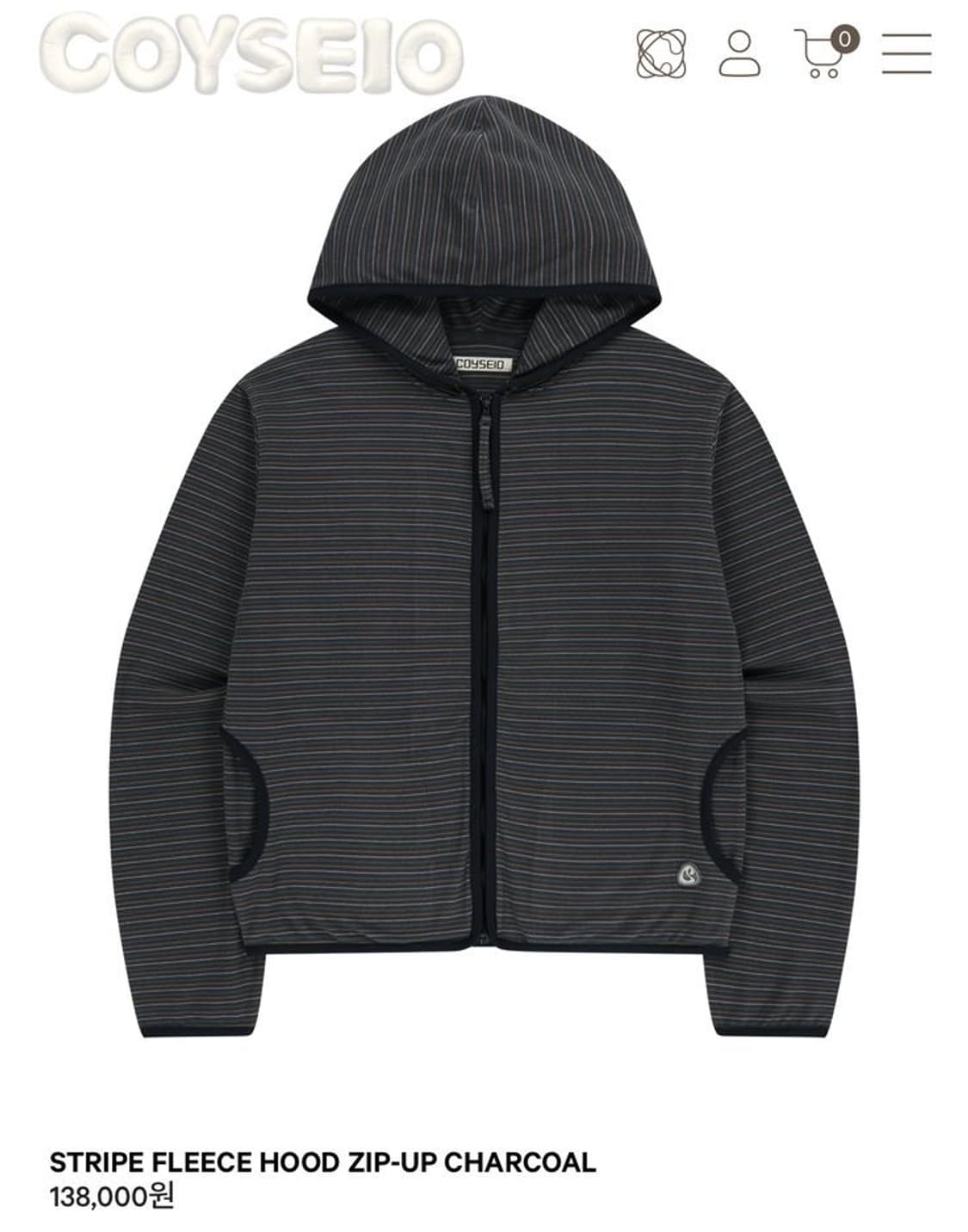 코이세이오 스트라이프 플리스 후드 집업 차콜 상품이미지1