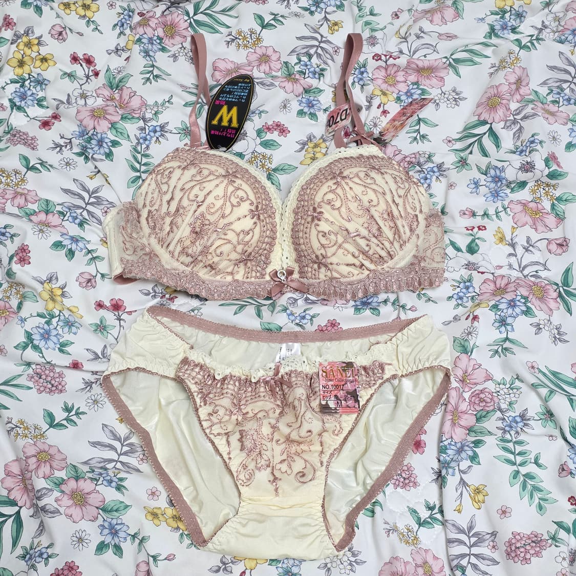 일본 빈티지 언더웨어)히메갸루 로맨틱리본 자수 레이스 D70 브라속옷세트 상품이미지2