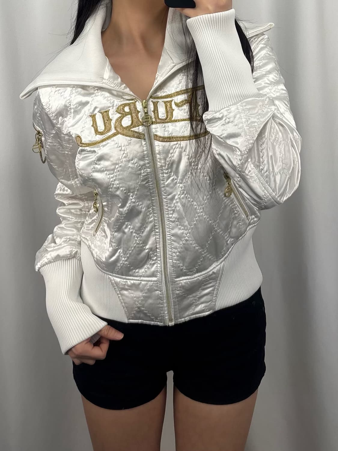 후부 화이트 하이넥 퀼팅 자켓 상품이미지2