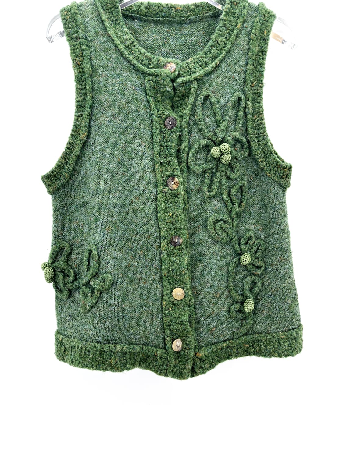 빈티지 그린 플라워 아플리케 니트 베스트 상품이미지3