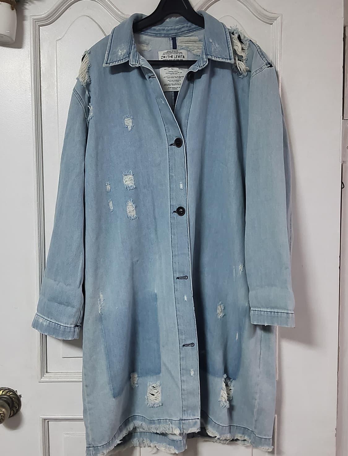 자라 데미지 데님 롱 코트 자켓 연청 여자 77 88 거의새옷 상품이미지1