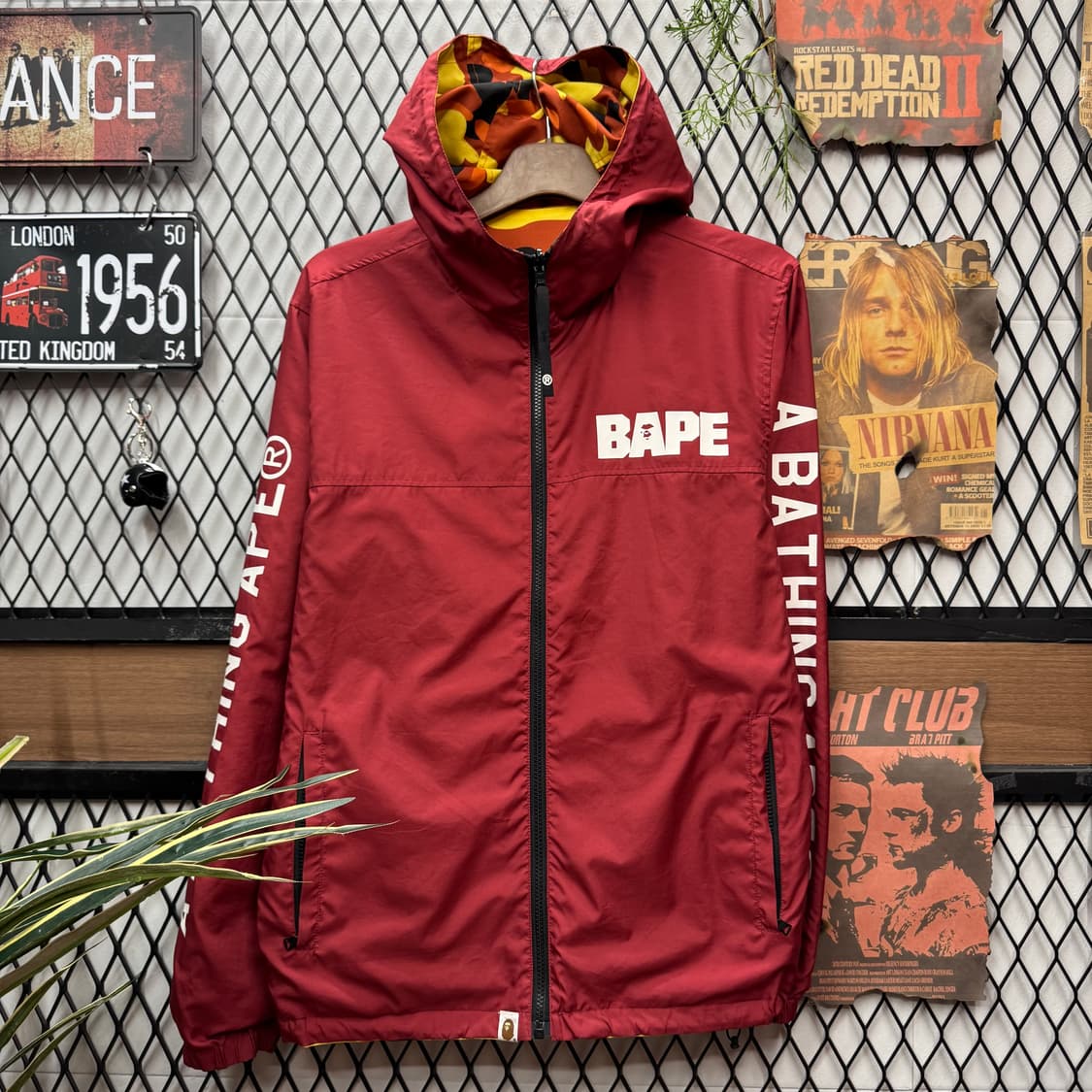 베이프 리버시블 퍼스트 카모 후드 집업 바람막이 레드 오렌지 상품이미지3