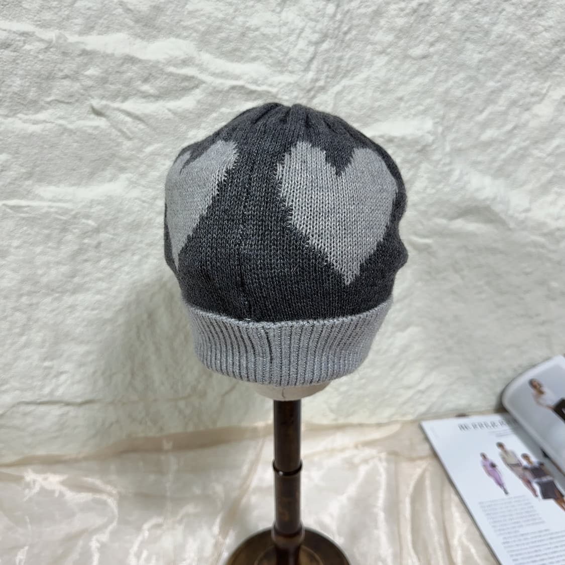 빈티지 Mini-Mua 앙고라 토끼털 하트 큐빅 니트 모자 상품이미지3