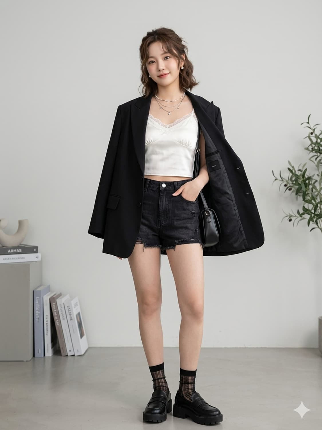 BLOSSOM 블러썸 블랙 피크드 라펠 싱글 자켓 상품이미지1