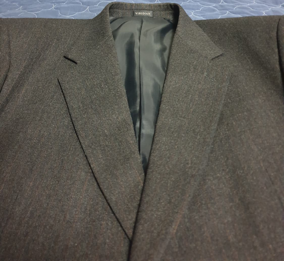 (빈티지) 비리디언 램스울100% 스트라이프 파워숄더 블레이저 (XL) 상품이미지2