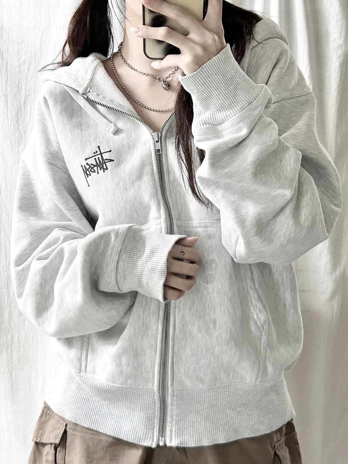 스투시 빅로고 멜란지그레이 후드집업 상품이미지2