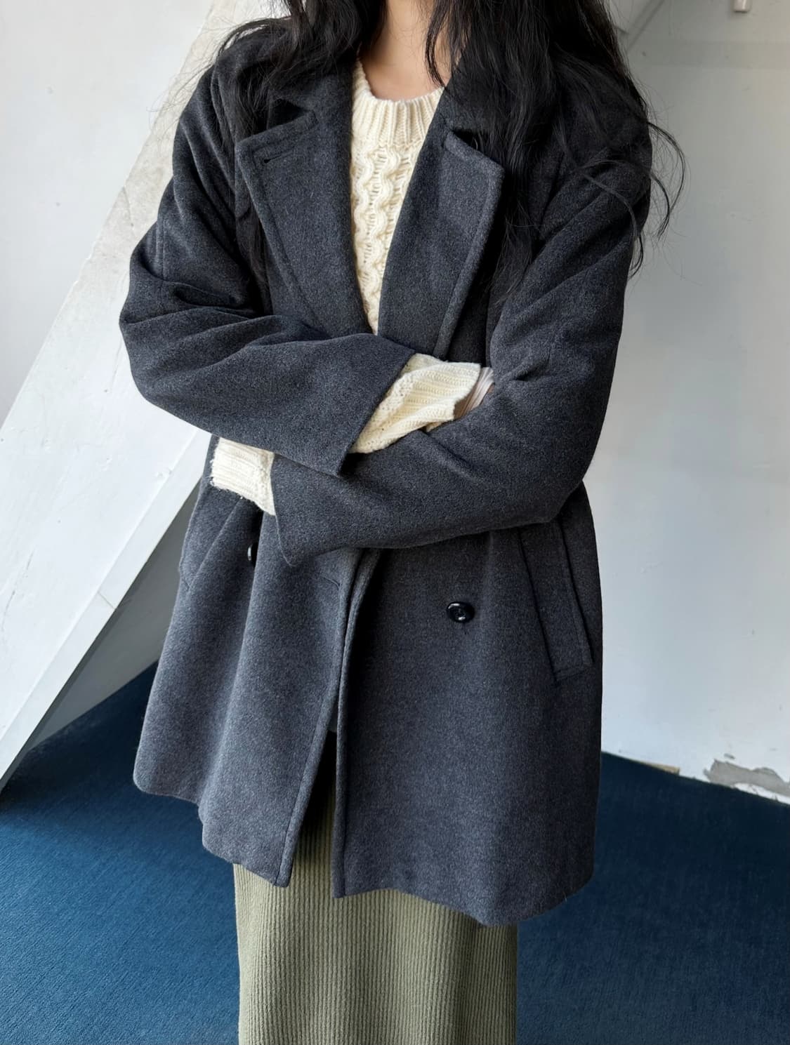 Angora blend brushed fabric mid coat 상품이미지3