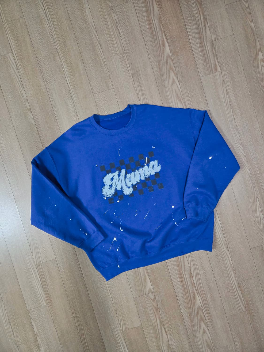 핸드워크 로얄 블루 페인팅 맨투맨 티셔츠 상품이미지5