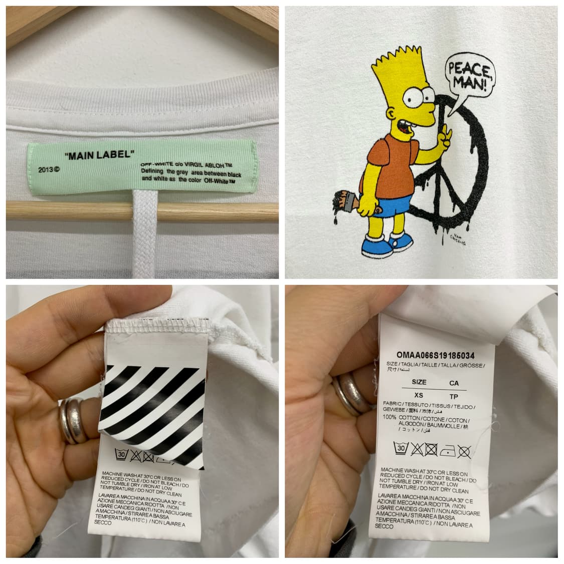 오프화이트 19SS 바트심슨 피스 로고 화이트 티셔츠 상품이미지10