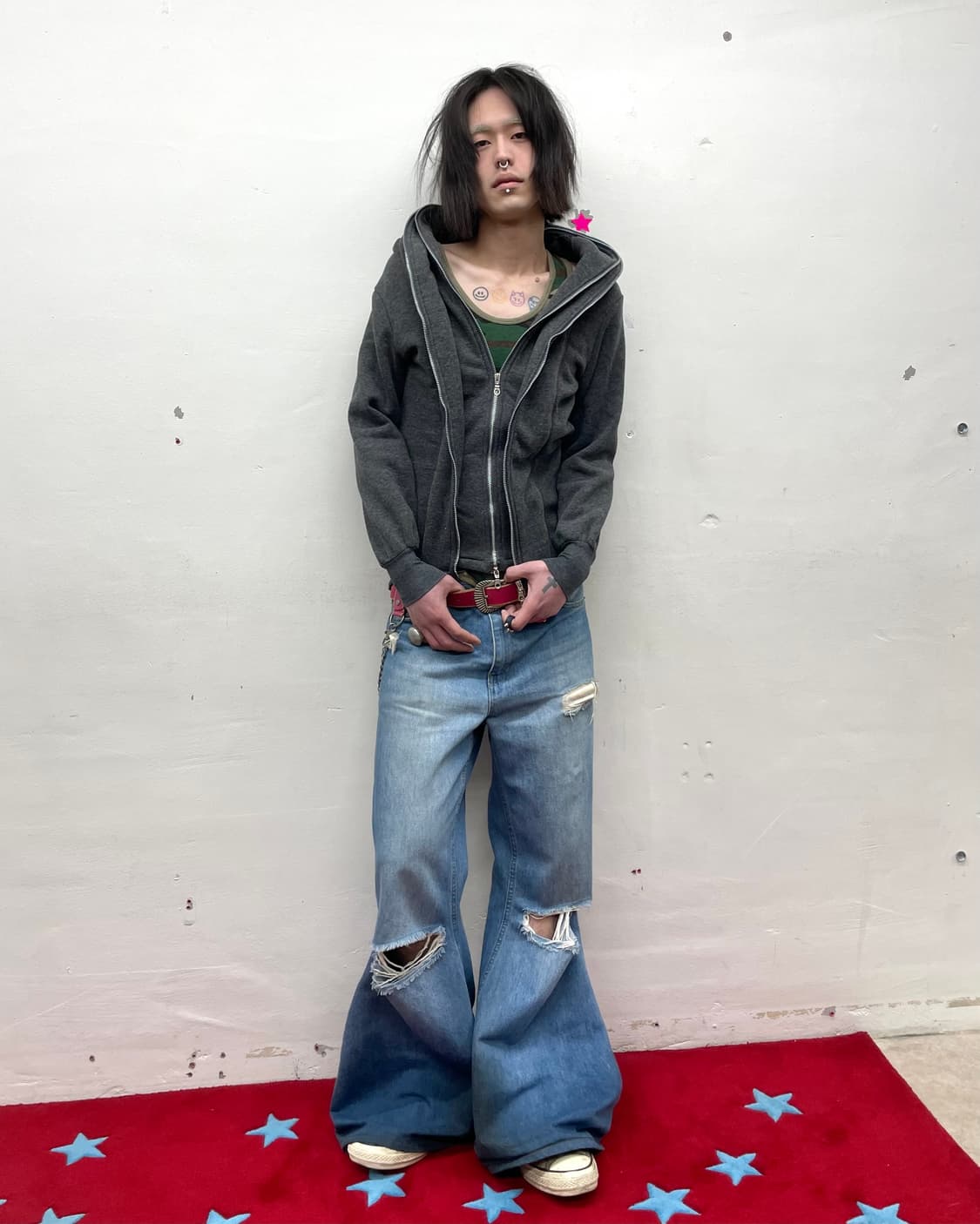 two zipper closure gray hooded zip-up 상품이미지6