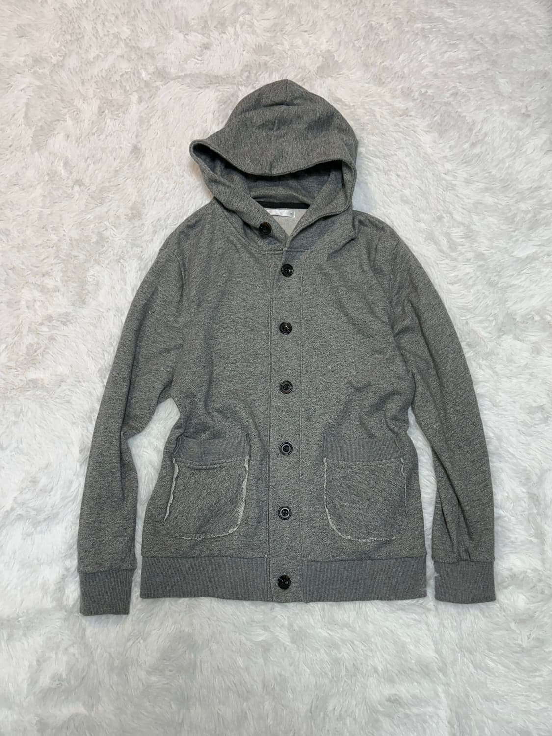 out stitch grey hood button jacket 상품이미지1