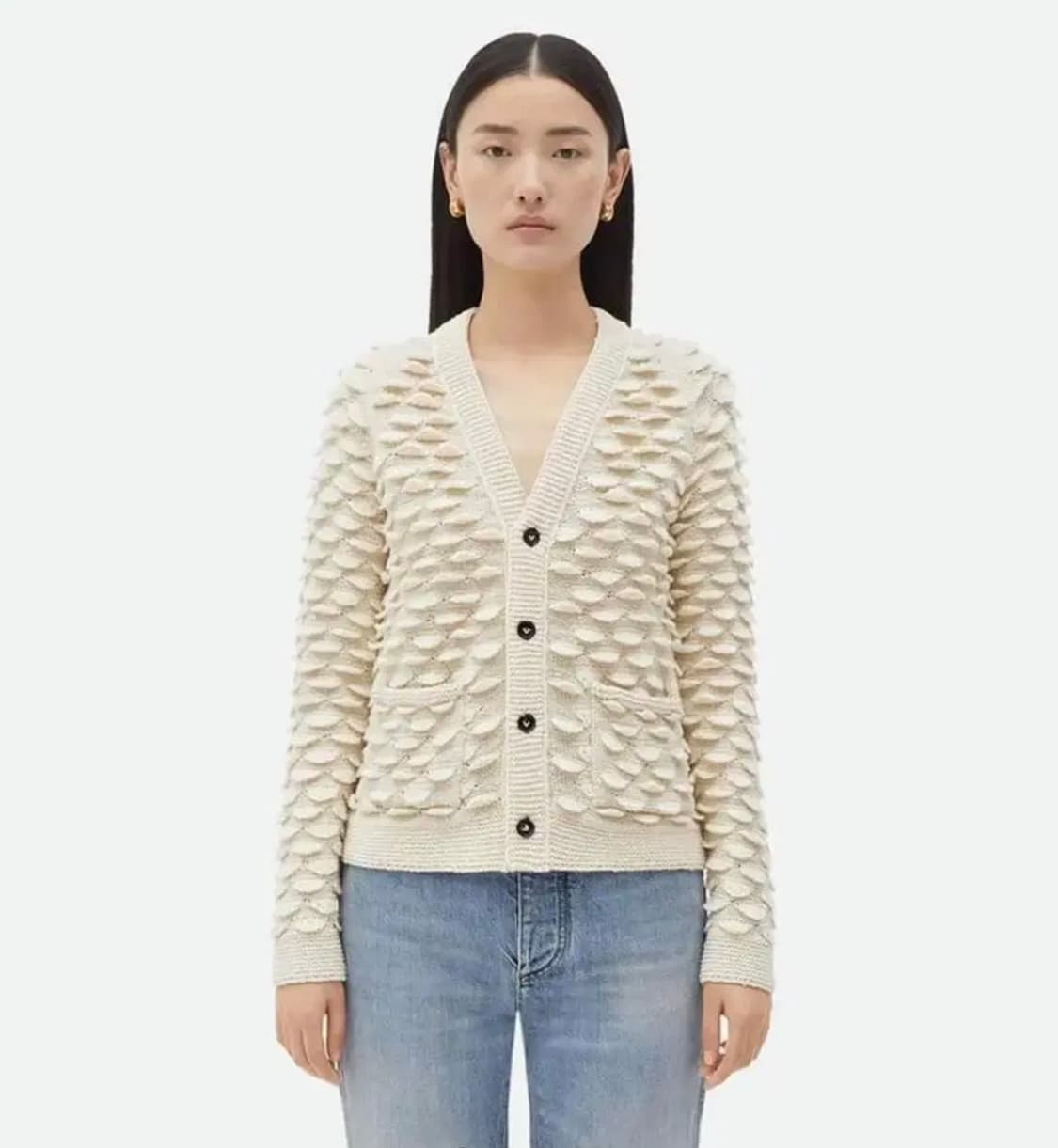 [미개봉 새상품] 보테가베네타 피쉬스케일 울가디건 베이지 Large 상품이미지1