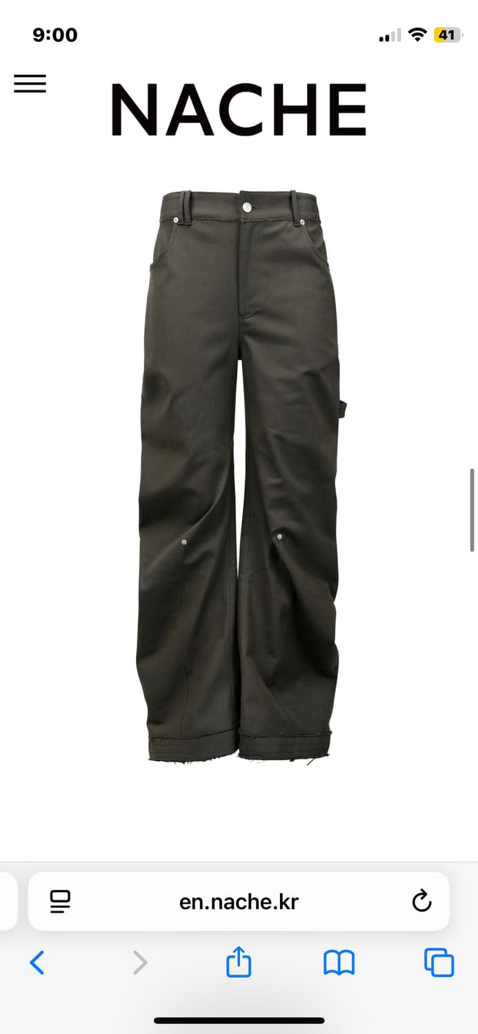 나체 NACHE Rawcut Curved Pants 카키. 남녀공용 바지 상품이미지4