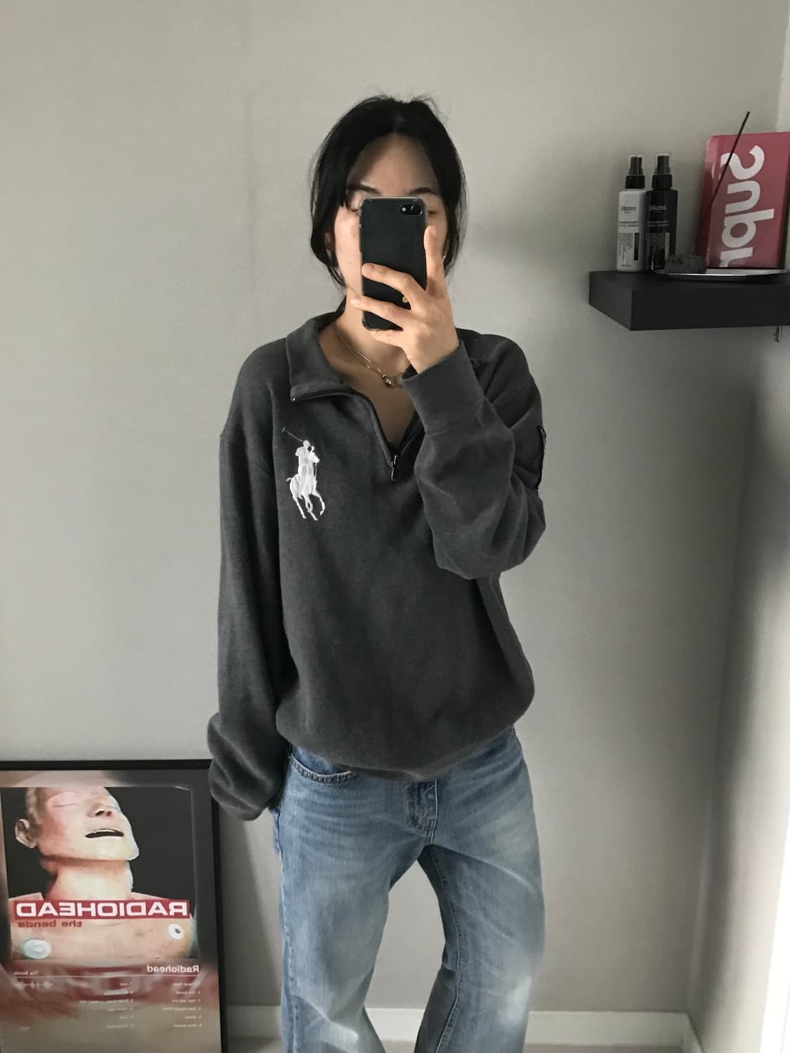 폴로 랄프로렌 빅포니로고 그레이 반집업 니트 상품이미지2