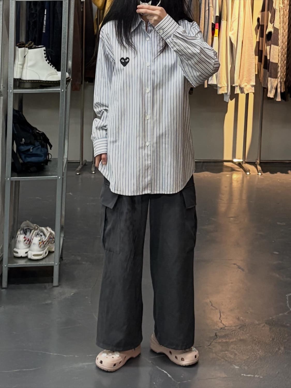 꼼데가르송 플레이 블랙 하트 와펜 스트라이프 셔츠 A2344 상품이미지1
