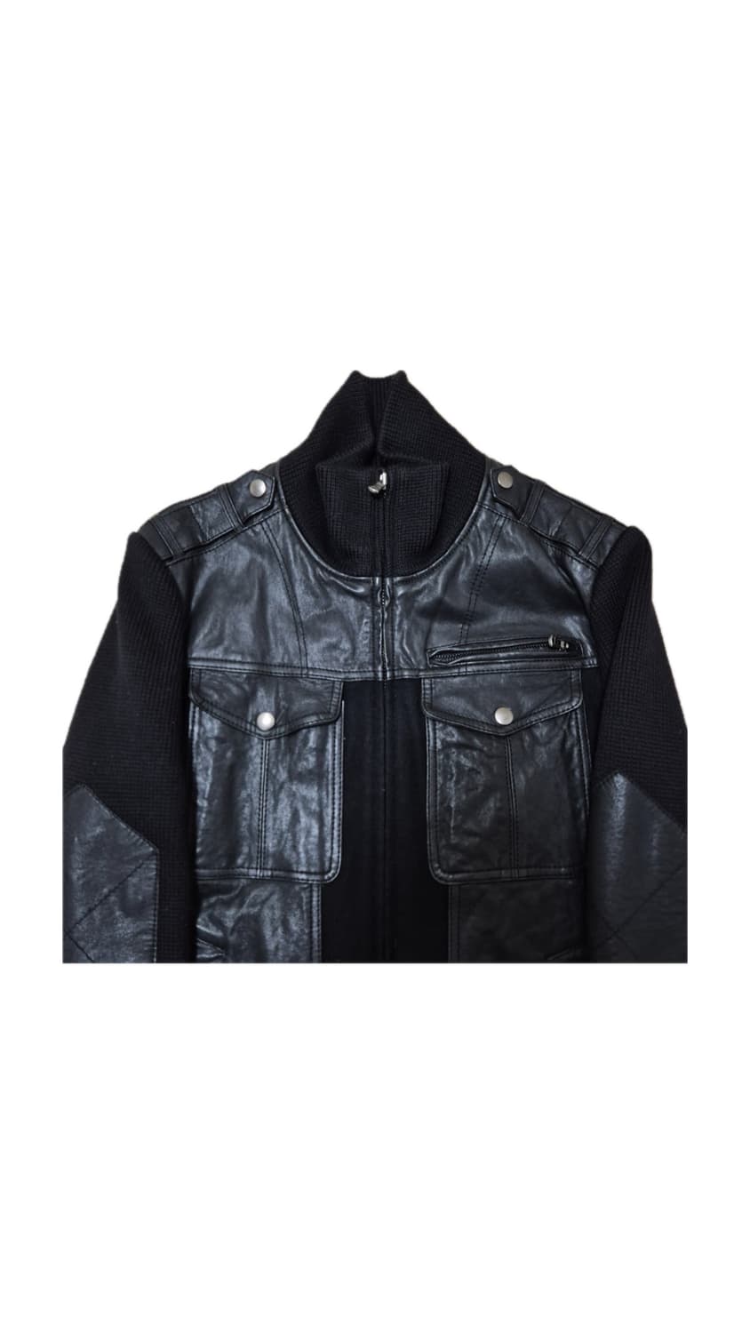 leather knit vintage jacket L 상품이미지3