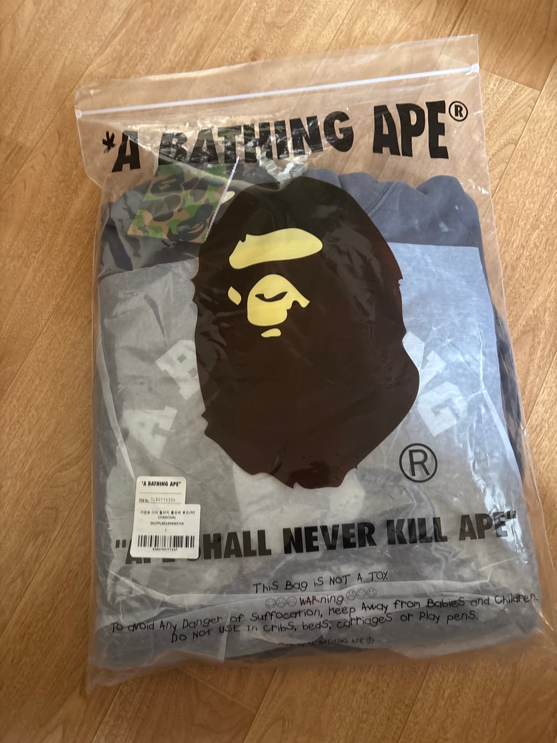 베이프 가먼트 다이 콜리지 풀오버 후드(M) CHARCOAL L사이즈 상품이미지2