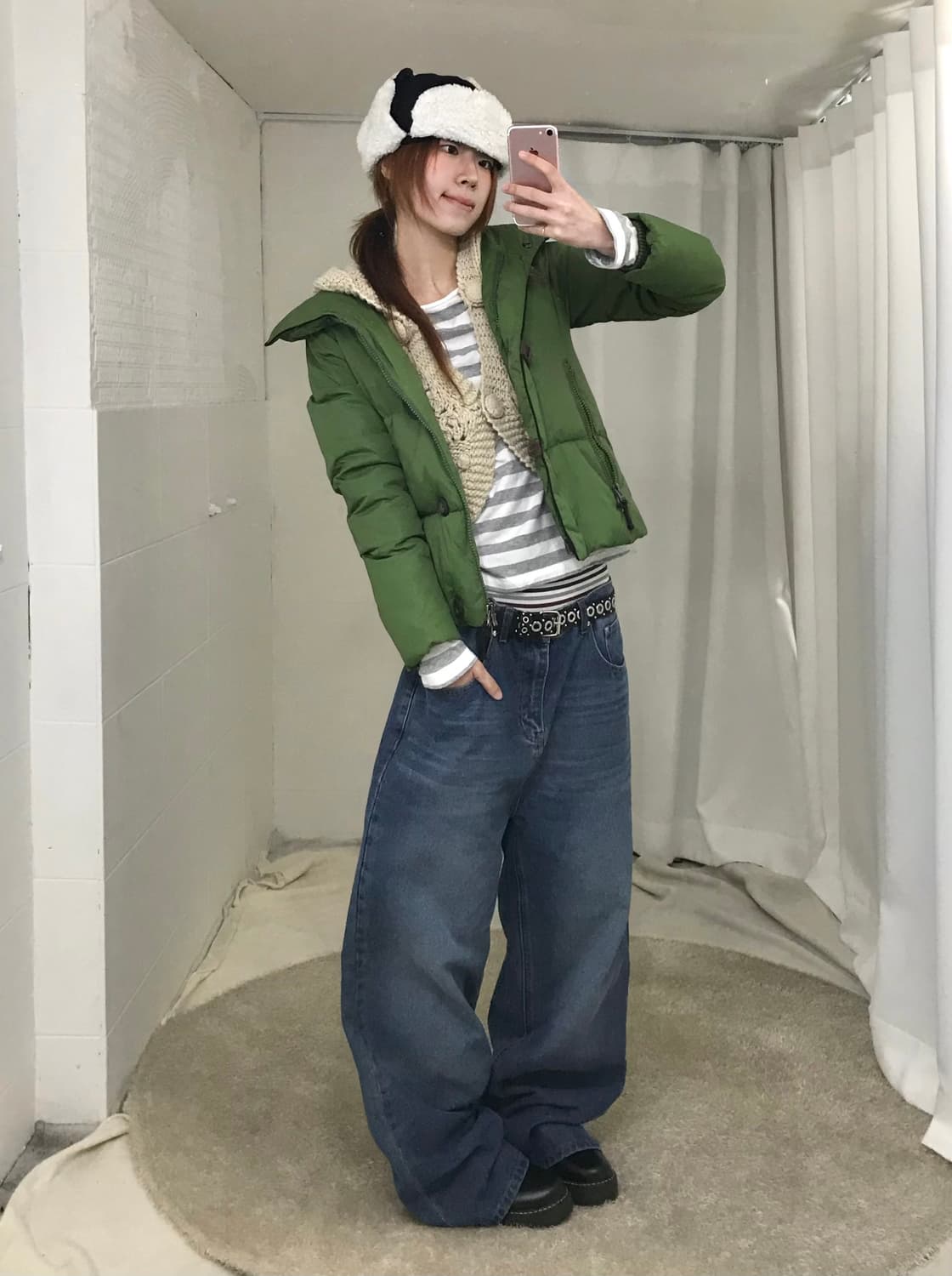 빈티지 그린 블루 괴짜 레이어드 코디 세트 상품이미지1