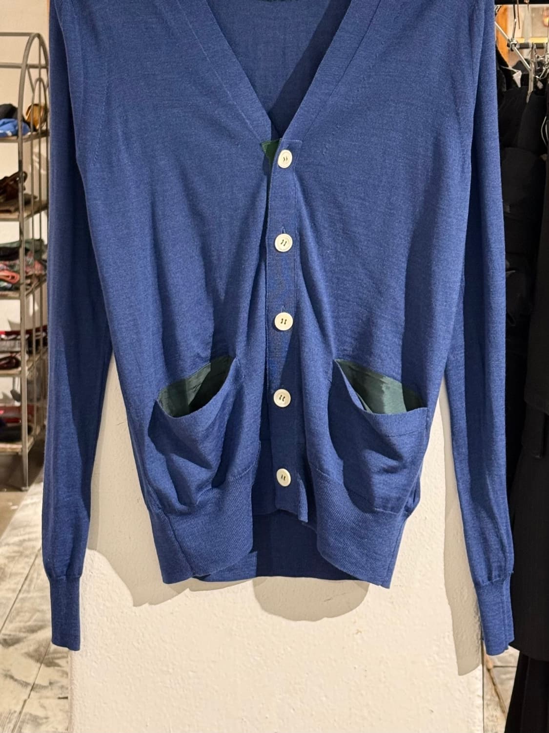 사카이 블루 울 캐시미어 실크 혼방 니트 가디건 상품이미지5