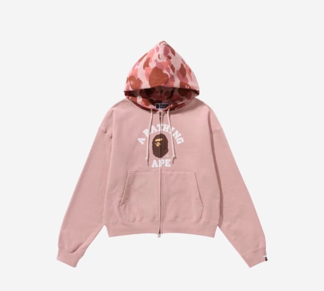 베이프 퍼스트 카모 컬리지 후드집업 핑크 s 상품이미지1